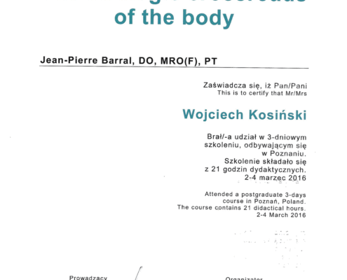 Dyplom ze szkolenia Centrum Osteopatii