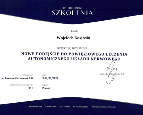 Dyplom ze szkolenia Dr. Cichomski