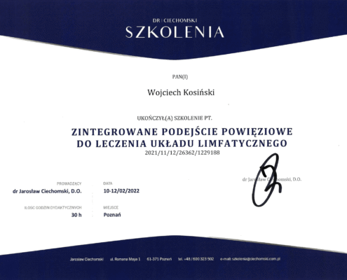 Dyplom ze szkolenia Dr. Cichomski