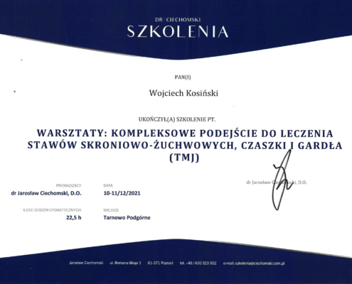 Dyplom ze szkolenia Dr. Cichomski
