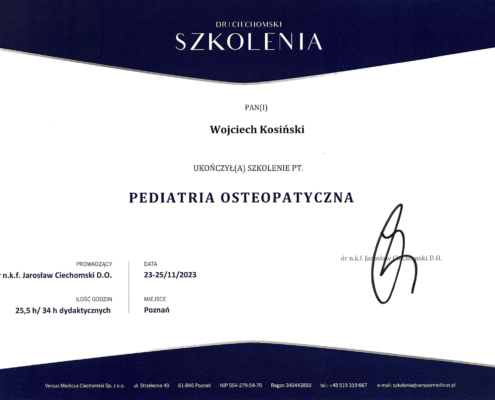 Dyplom ze szkolenia Dr. Cichomski